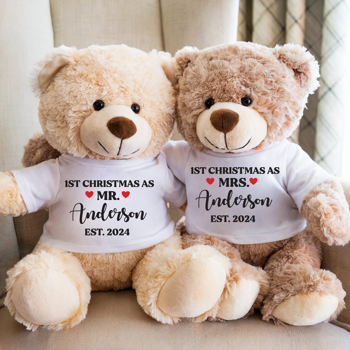 1st Christmas As Mr & Mrs - Custom Plush Teddy Bear [Set of 2] - Furrsy