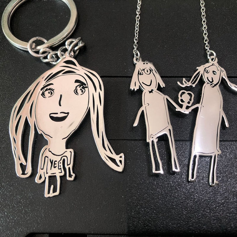 Personalized Child Art Drawing Necklace, Keychain