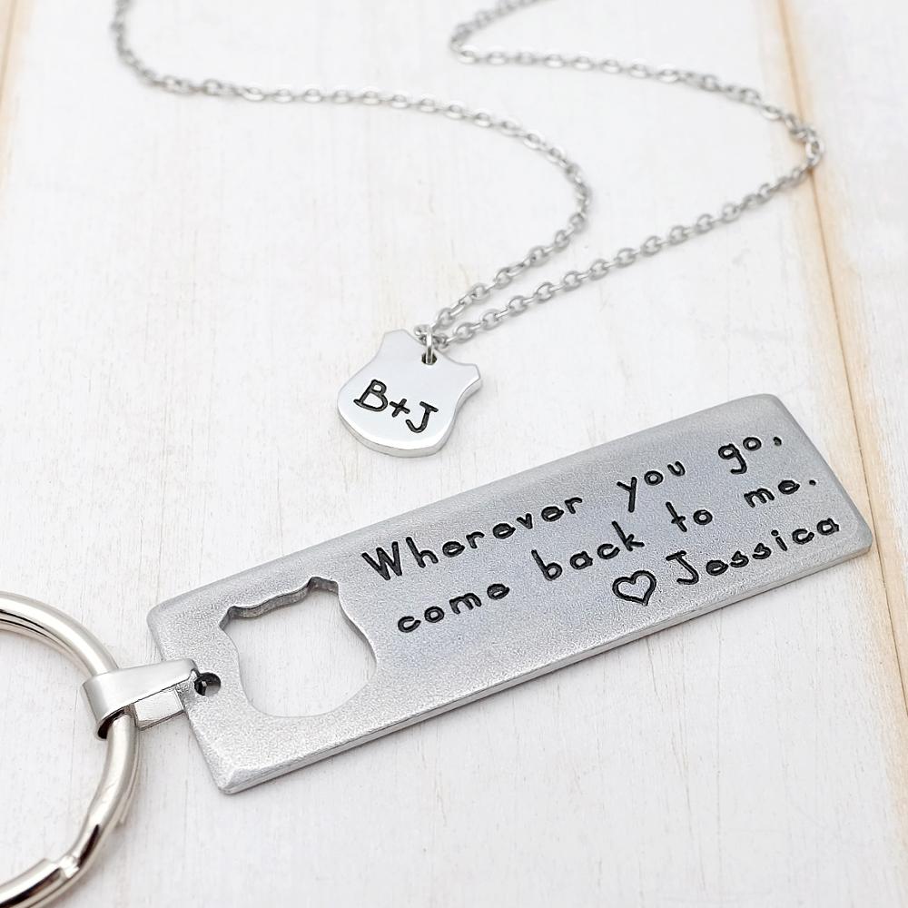 Personalized Keychain And Necklace Set