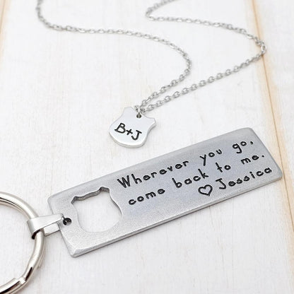 Personalized Keychain And Necklace Set